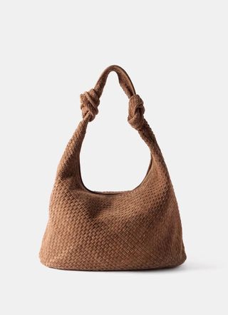 Tan Woven Suede Knot Detail Bag