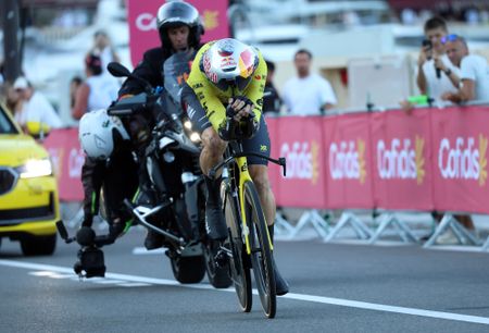 MONACO, MONACO - AUGUST 22: Wout Van Aert of Belgium and Team Visma | Lease a Bike competes during the La Vuelta - 81st Tour of Spain 2026, Stage 1 a 9.4km individual time trial stage from Monaco to Monaco / #UCIWT / on August 22, 2026 in Monaco, Monaco. (Photo by Alexander Hassenstein/Getty Images)