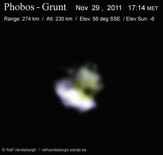 A close-up shot of Russia's troubled Phobos-Grunt probe, snapped by astrophotographer Ralf Vandebergh on Nov. 29, 2011.