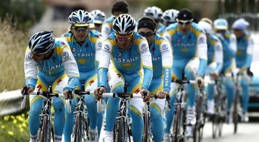The Astana team during the first of 11 days of training in Calpe, Spain.