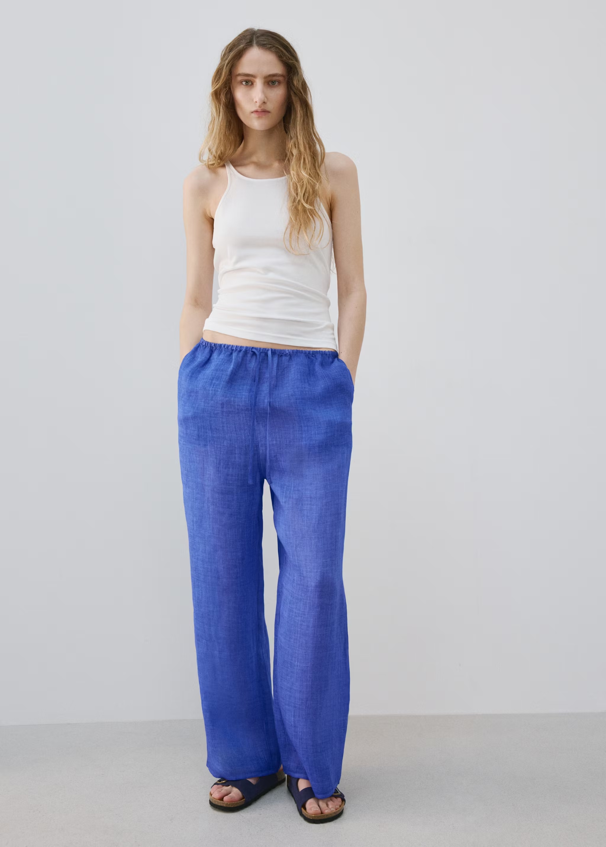 MANGO, 100% Ramie Trousers With an Overdyed Effect - Women | Mango United Kingdom