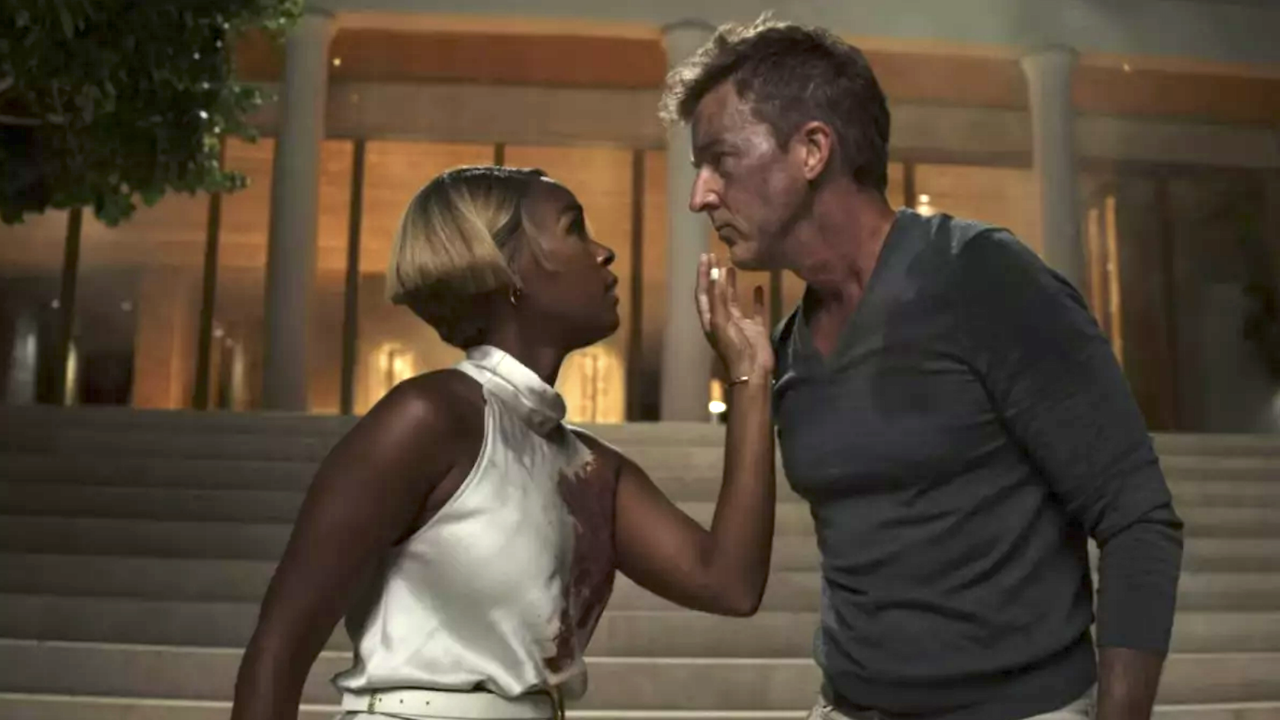 Janelle Monae and Edward Norton in Glass Onion
