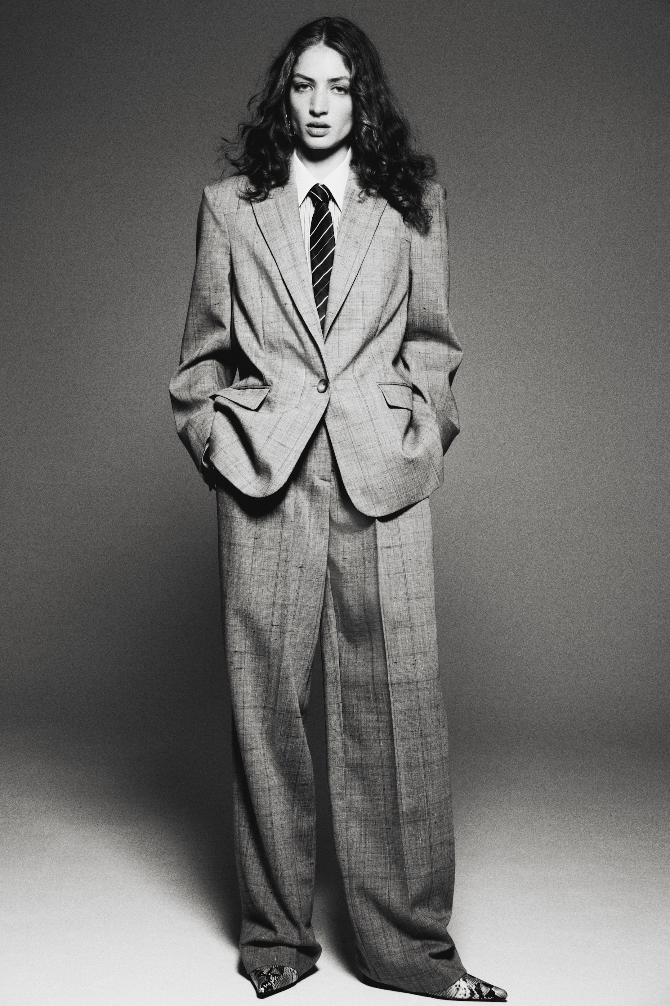 Wool-Blend Blazer - Light Grey/checked