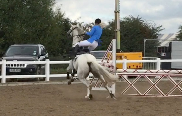 &ldquo;This is a picture of my four-year-old at his first show at Arena UK this year. We both got a bit over-confident as he was going so well, but he took a dislike to this fence! We almost parted company but managed to pull it back together and jump the rest clear&rdquo; &mdash; Lauren