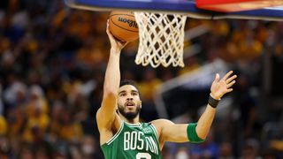 Jayson Tatum #0 of the Boston Celtics shoots the ball against the Golden State Warriors during the third quarter in Game One of the 2022 NBA Finals at Chase Center on June 2, 2022 in San Francisco, California.