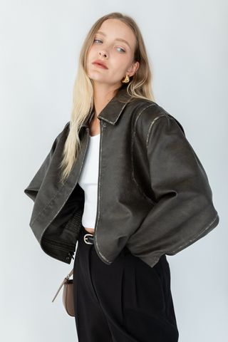 Vintage Inspired Vegan Leather Bomber Jacket