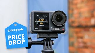 The DJI Osmo Action 4 on a tripod