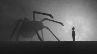 Scary huge spider black and white image