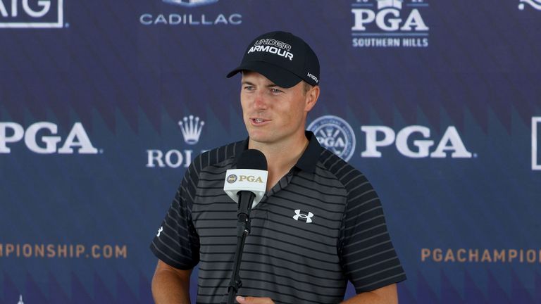 Jordan Spieth addresses the media at the PGA Championship