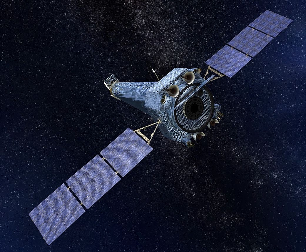 Artist&#039;s illustration of Chandra X-ray Observatory, which launched to Earth orbit in 1999. The space telescope entered a protective safe mode on Oct. 10, 2018, possibly because of a gyroscope issue.