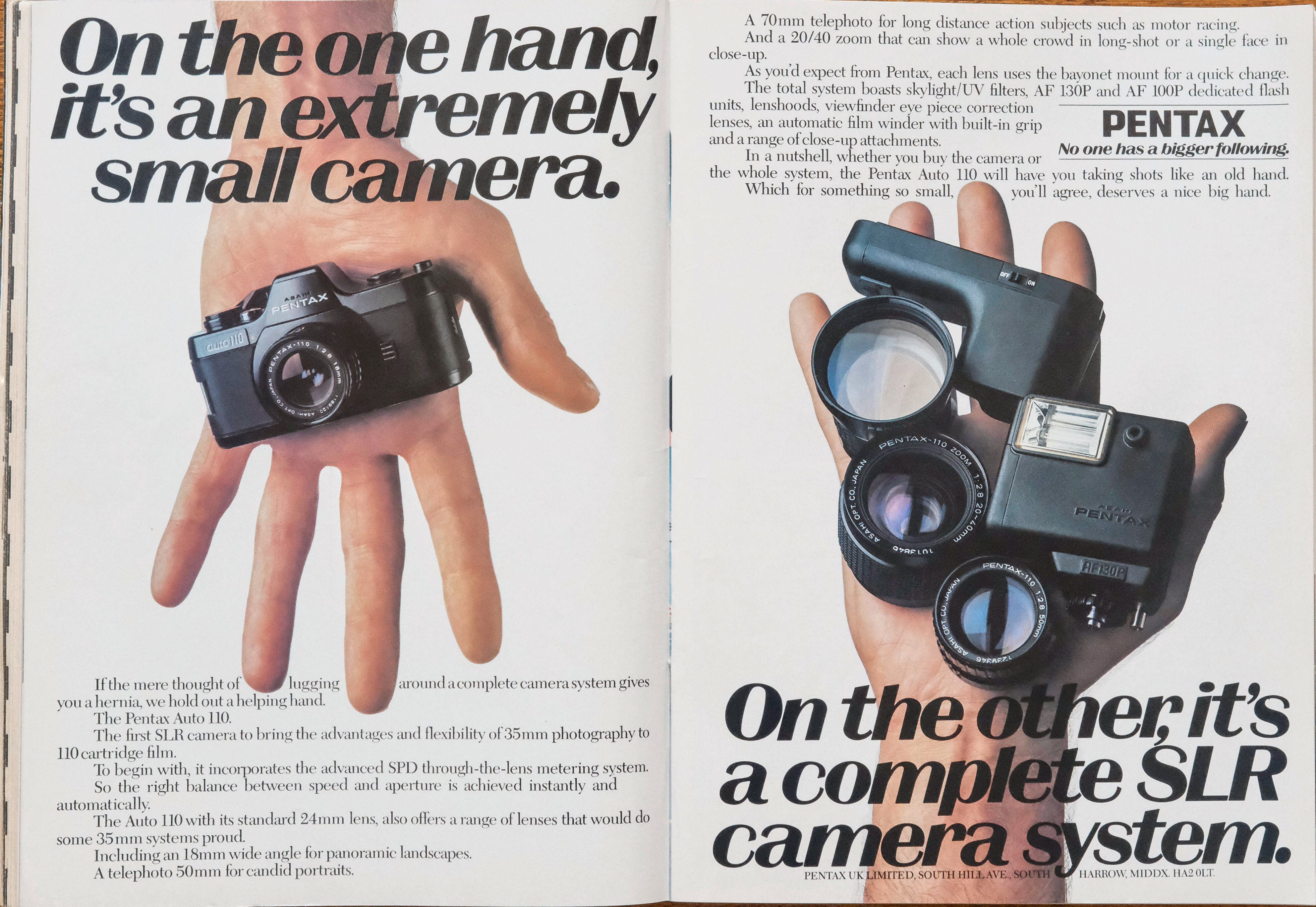 3DDNKGB Advertisement for Pentax 110 camera system placed in Practical Photography magazine, June 1981.
