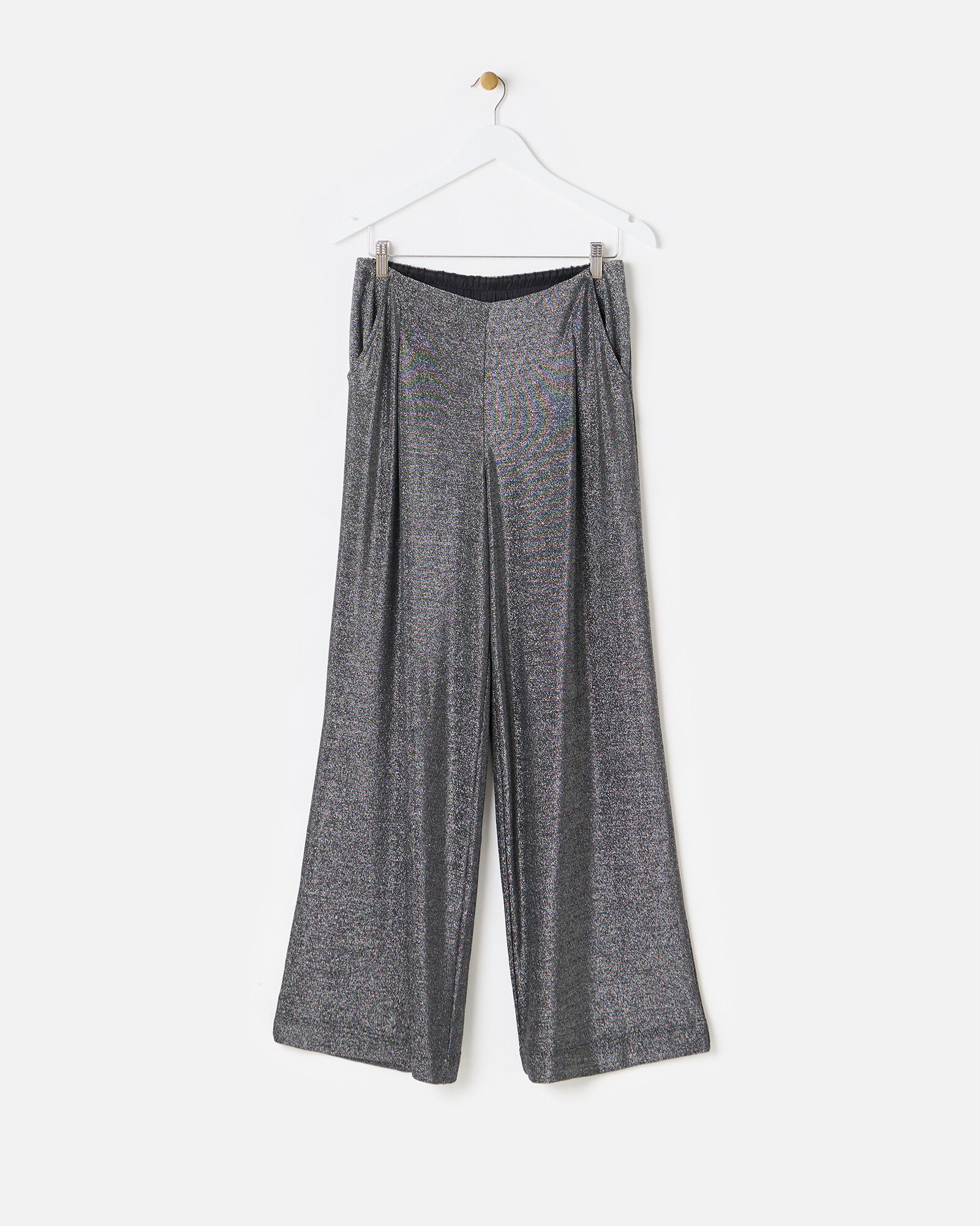 Silver Shimmer Metallic Wide Leg Trousers | Oliver Bonas