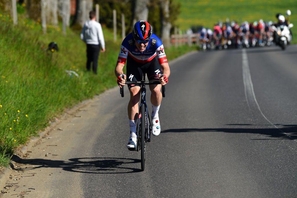 ROMONT SWITZERLAND APRIL 27 Rmi Cavagna of France and Team QuickStep Alpha Vinyl attacks during the 75th Tour De Romandie 2022 Stage 1 a 178km stage from La Grande Beroche to Romont 777m TDR2022 on April 27 2022 in Romont Switzerland Photo by Dario BelingheriGetty Images