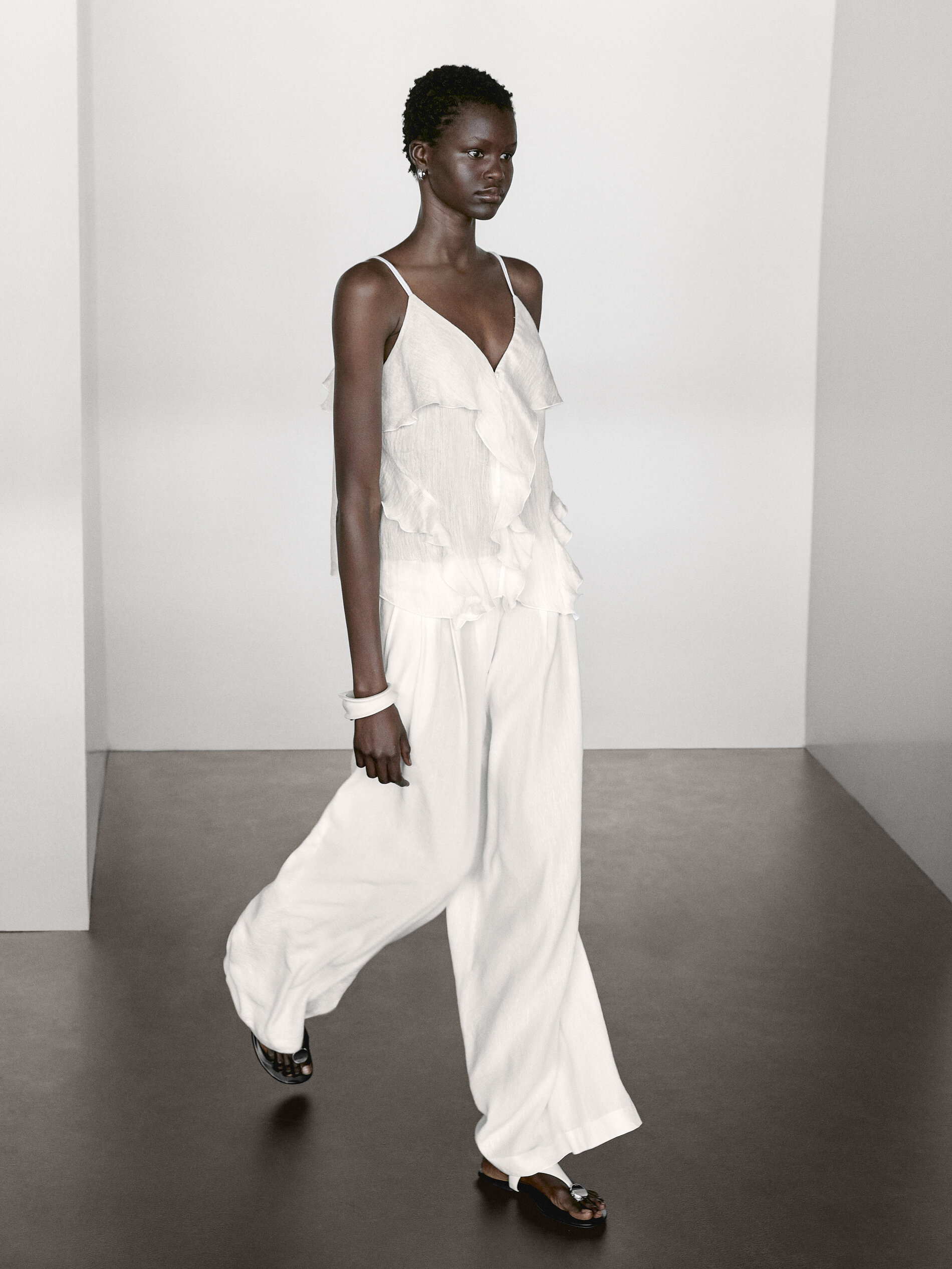 Linen Blend Darted Palazzo Trousers