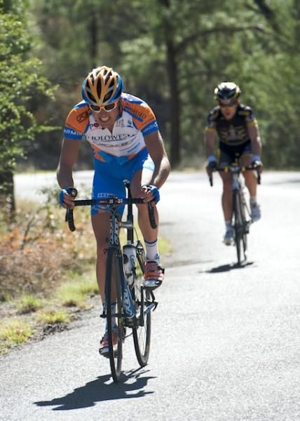 Danny Summerhill (Holowesko Partners) and Nathan Brown (Trek - Livestrong) go off for an early break just past Pinos Altos.