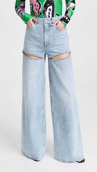 Wide Leg Crystal Slit Jeans