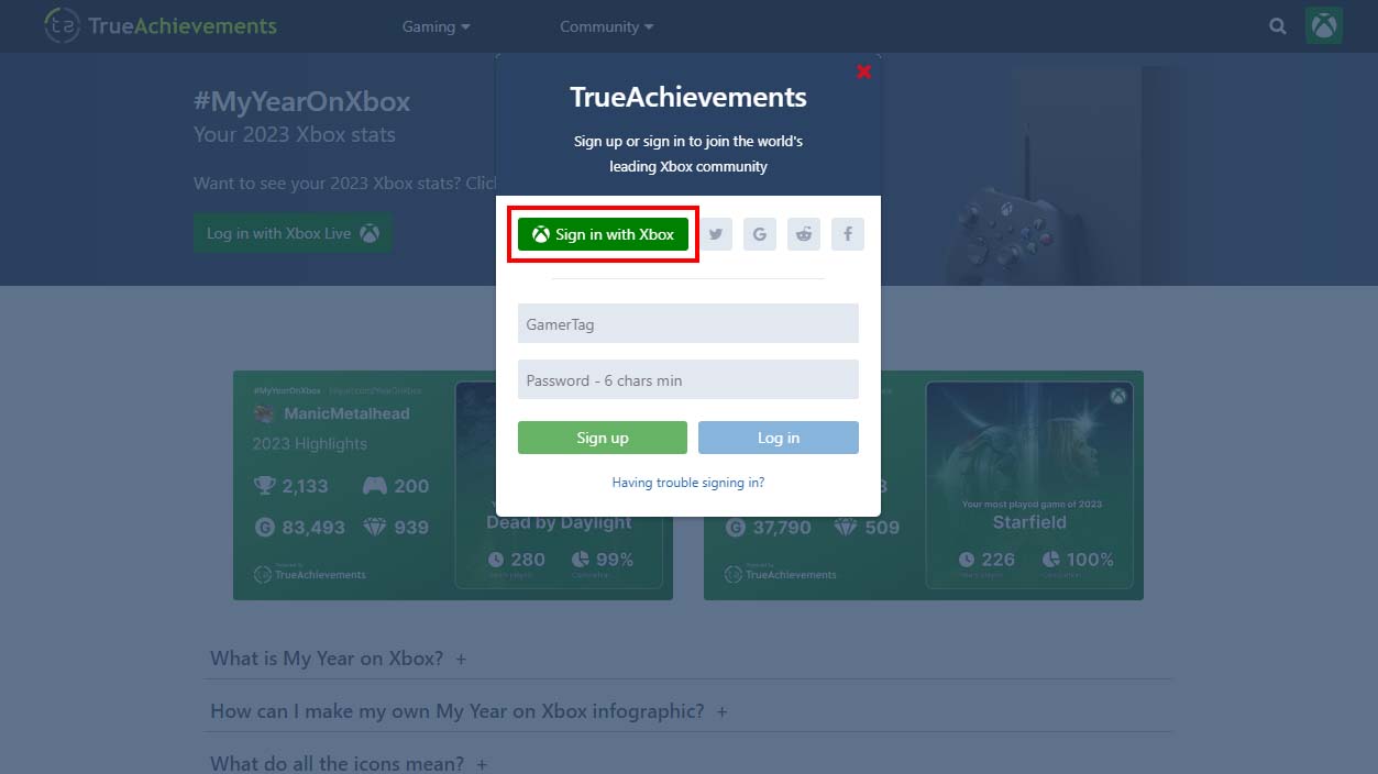 TrueAchievements Sign in with Xbox