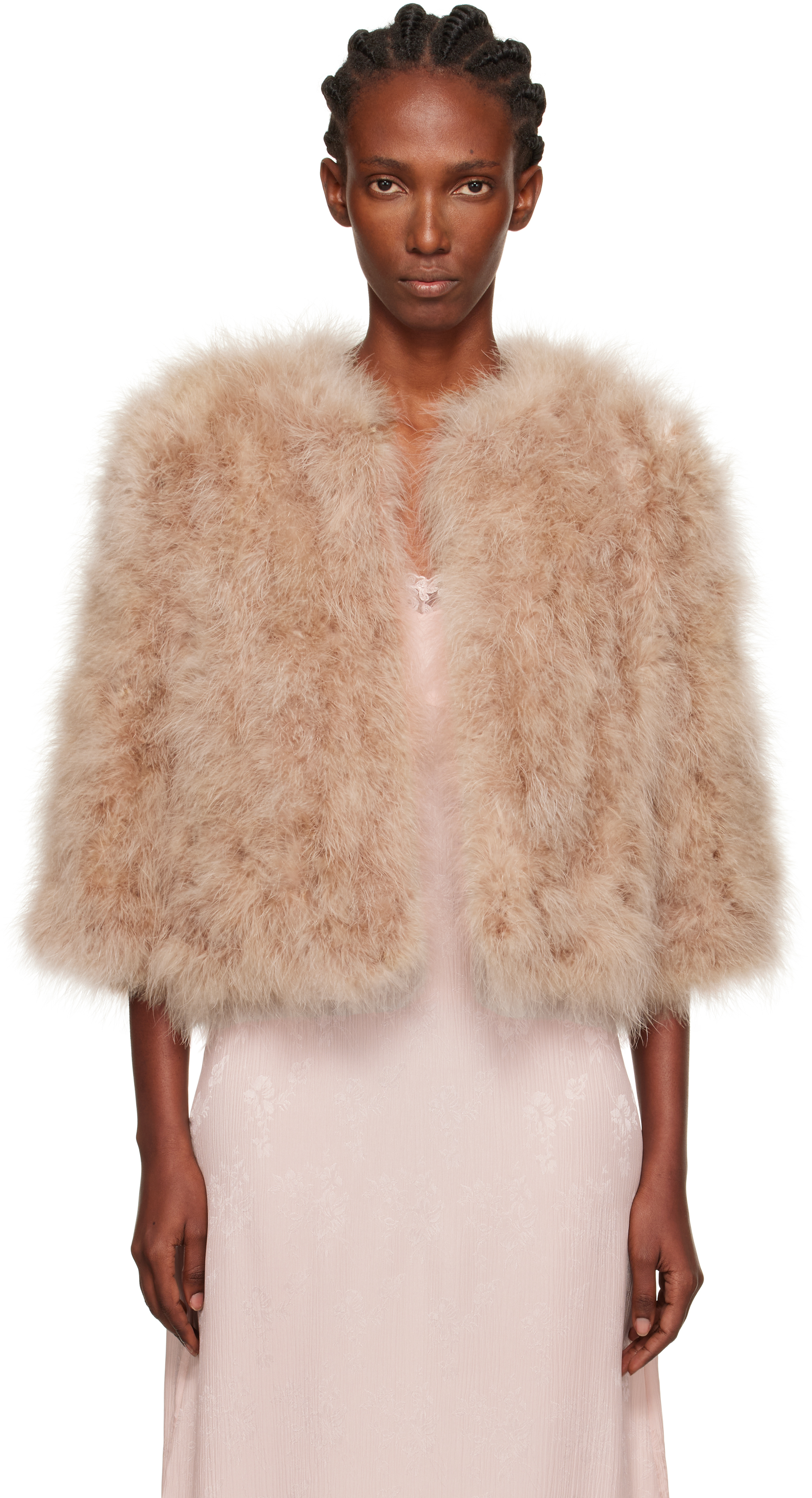 Beige Short Feather Jacket