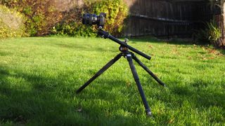 A Vanguard Veo 3+ 263AB tripod pictured in a garden