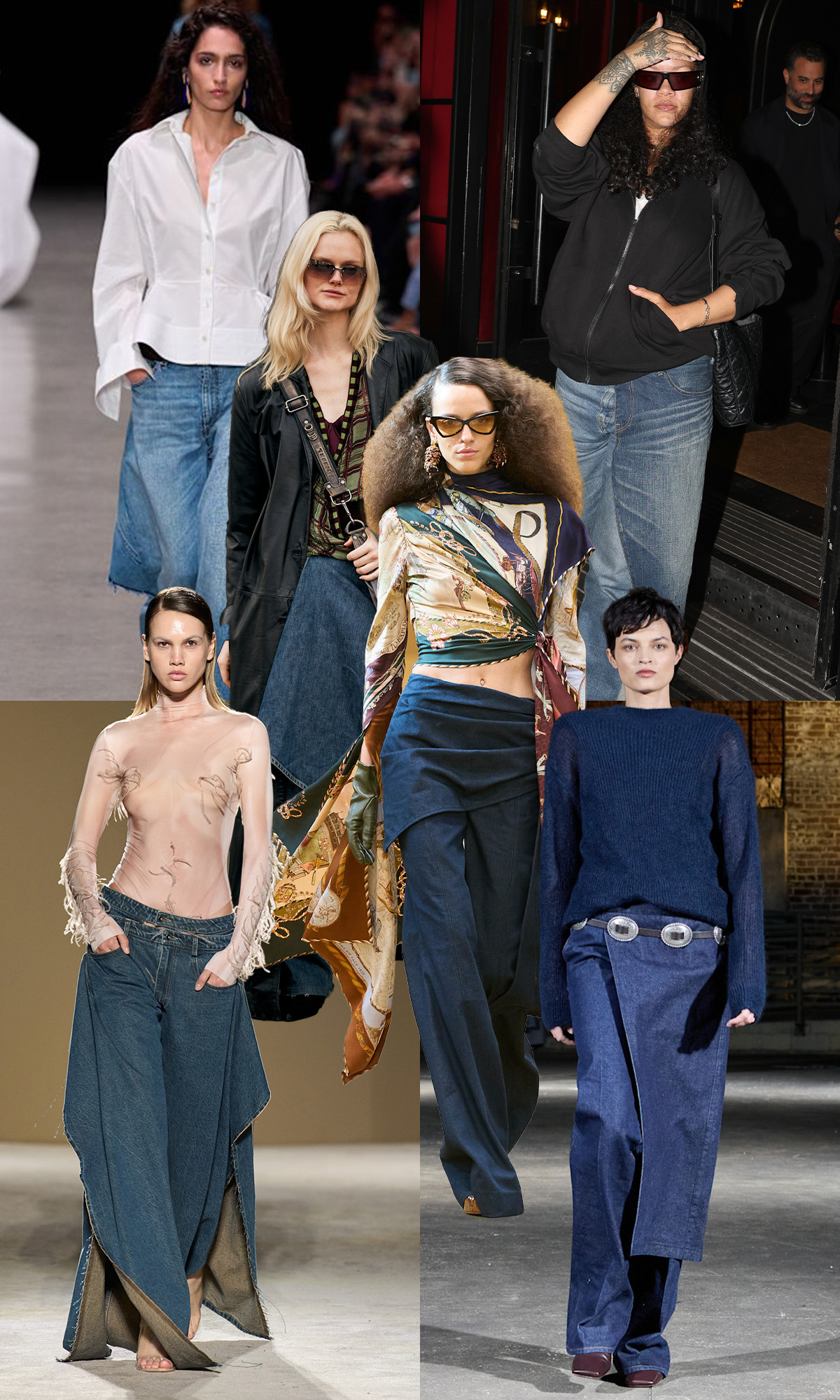 A selection of hybrid jeans, as seen on the autumn/winter 2026 runways via street style and on Rihanna