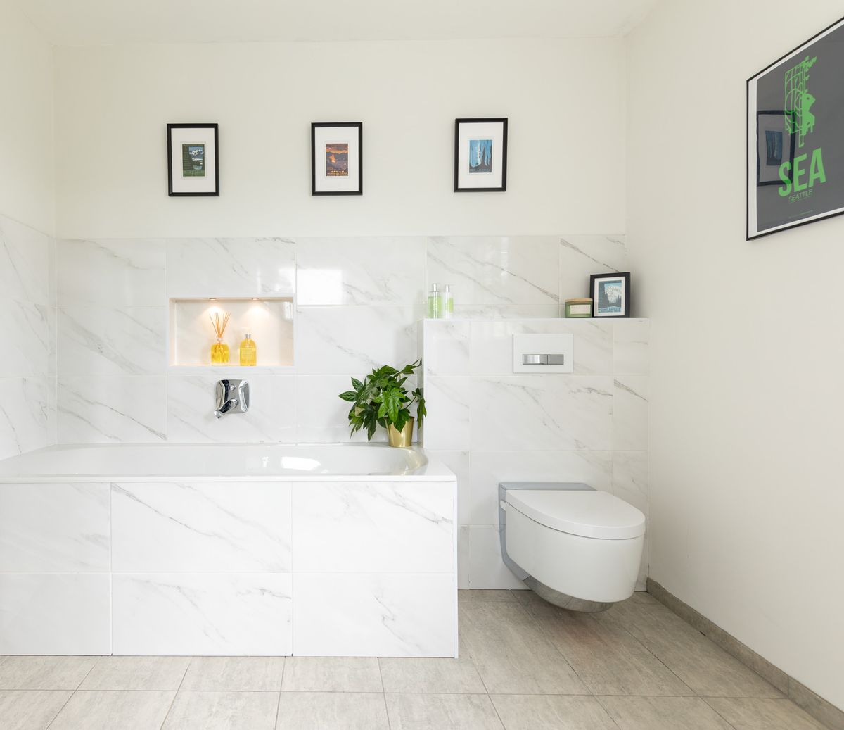 The new en suite from Geberit is a smart bathroom, including an AquaClean toilet with a range of features such as seat warming.