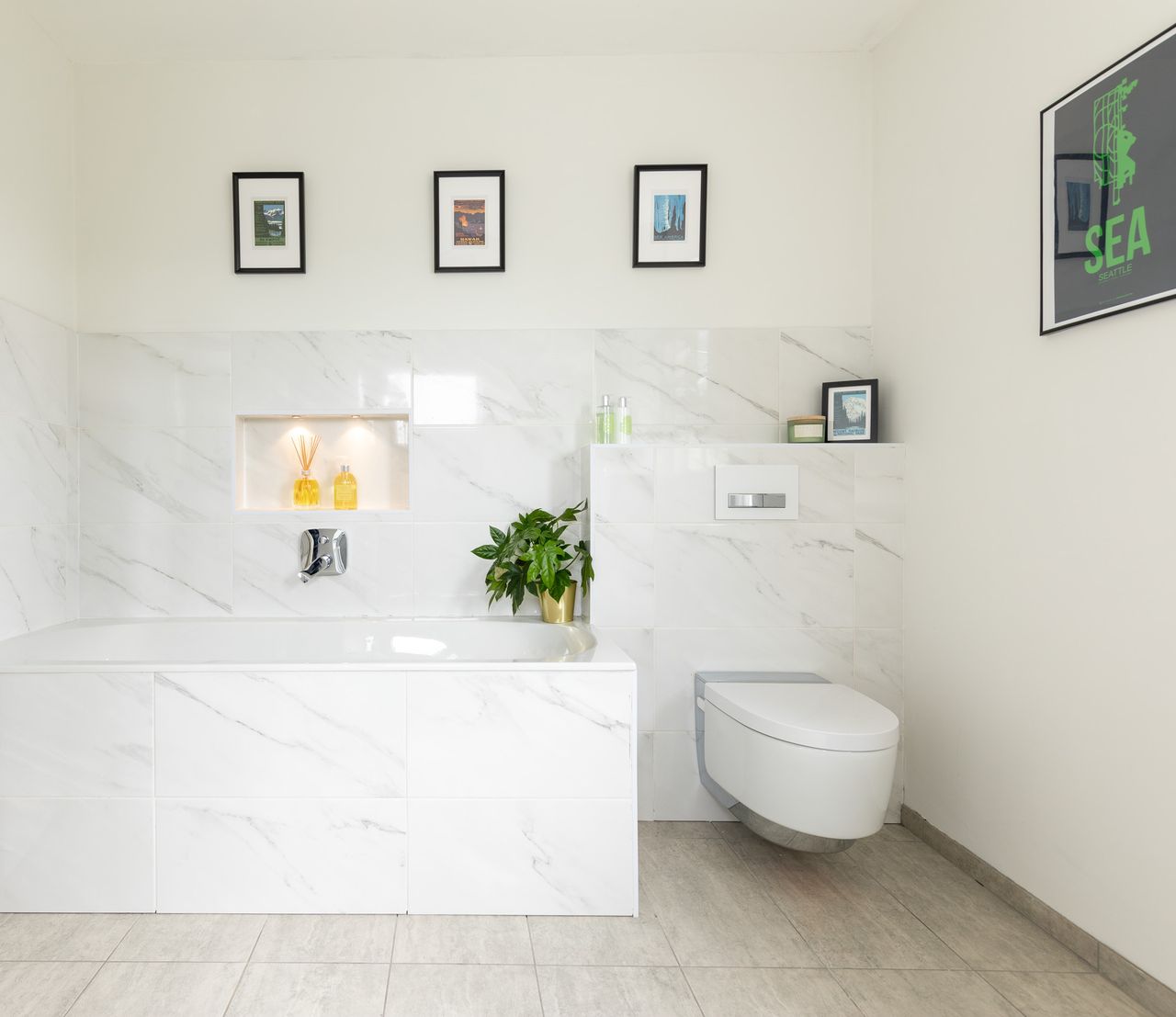 The new en suite from Geberit is a smart bathroom, including an AquaClean toilet with a range of features such as seat warming.