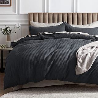 Bedsure Cotton Duvet Cover Queen - 100% Cotton Waffle Weave Charcoal Duvet Cover Queen Size, Soft and Breathable Duvet Cover Set for All Season (queen, 90