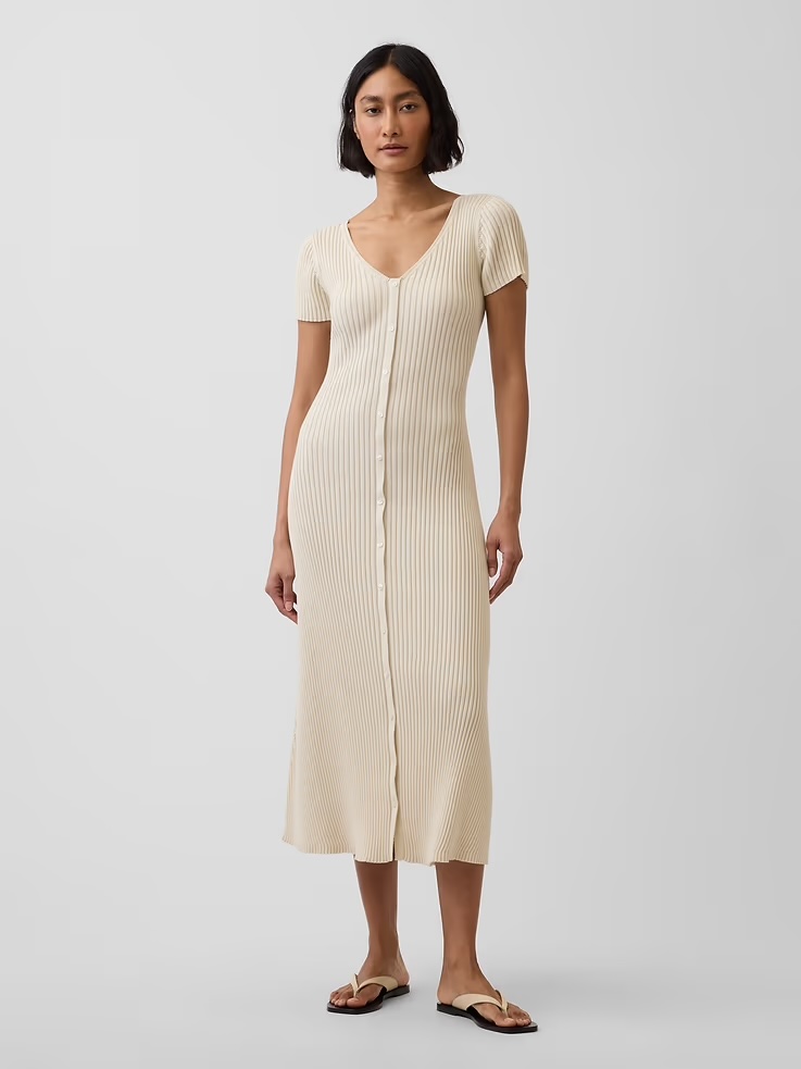Gap, Rib Button-Front Maxi Sweater Dress