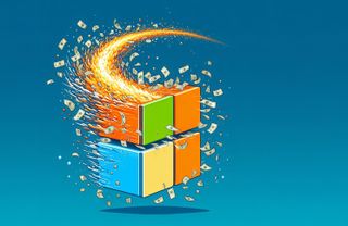 Microsoft logo burning money