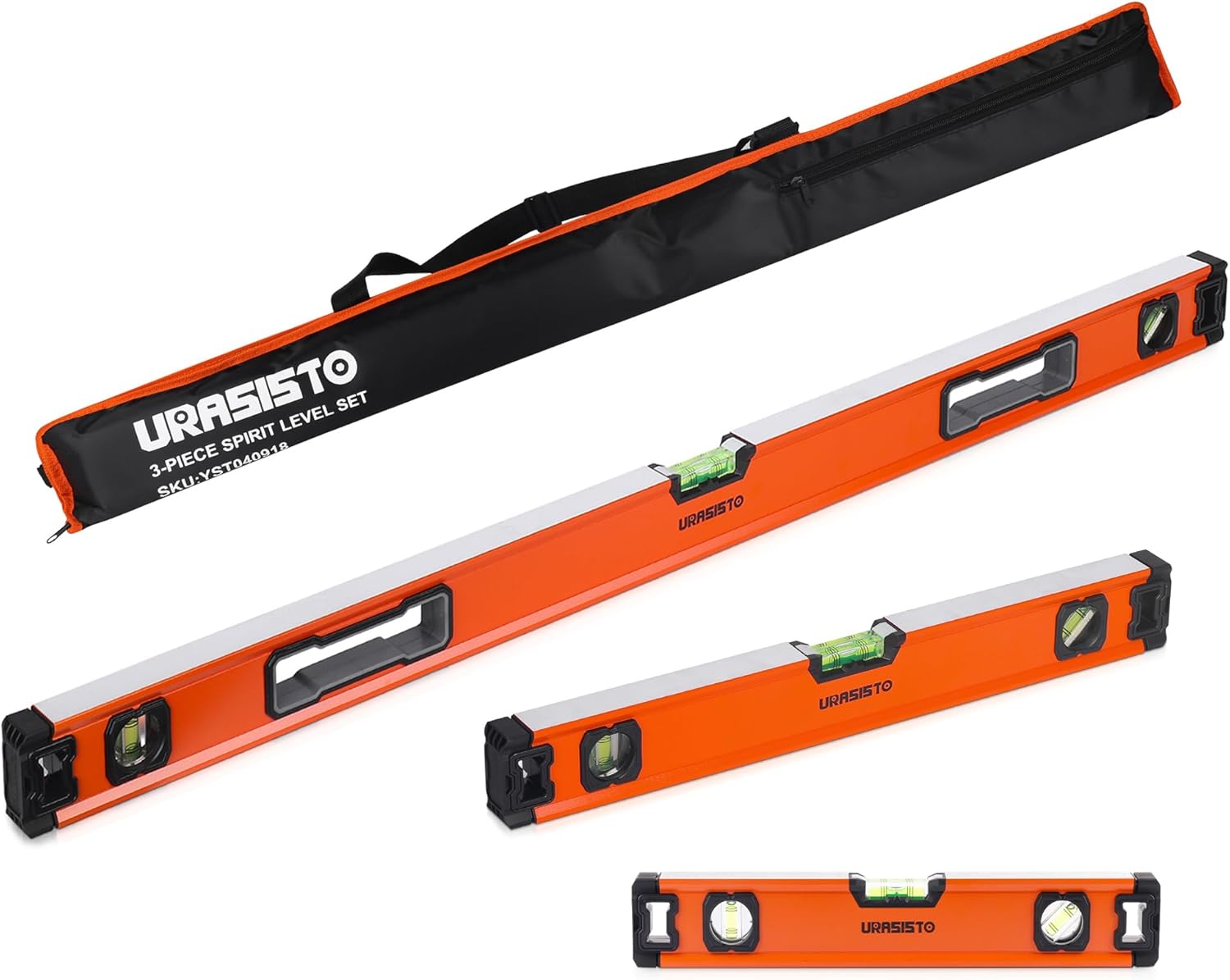 Urasisto 3-Piece Spirit Level Set, 12", 20", 40" Level Set With Magnetic Torpedo Levels, 45&amp;deg;/90&amp;deg;/180&amp;deg;bubbles Measuring, Aluminium Alloy Levels With Carrying Bag