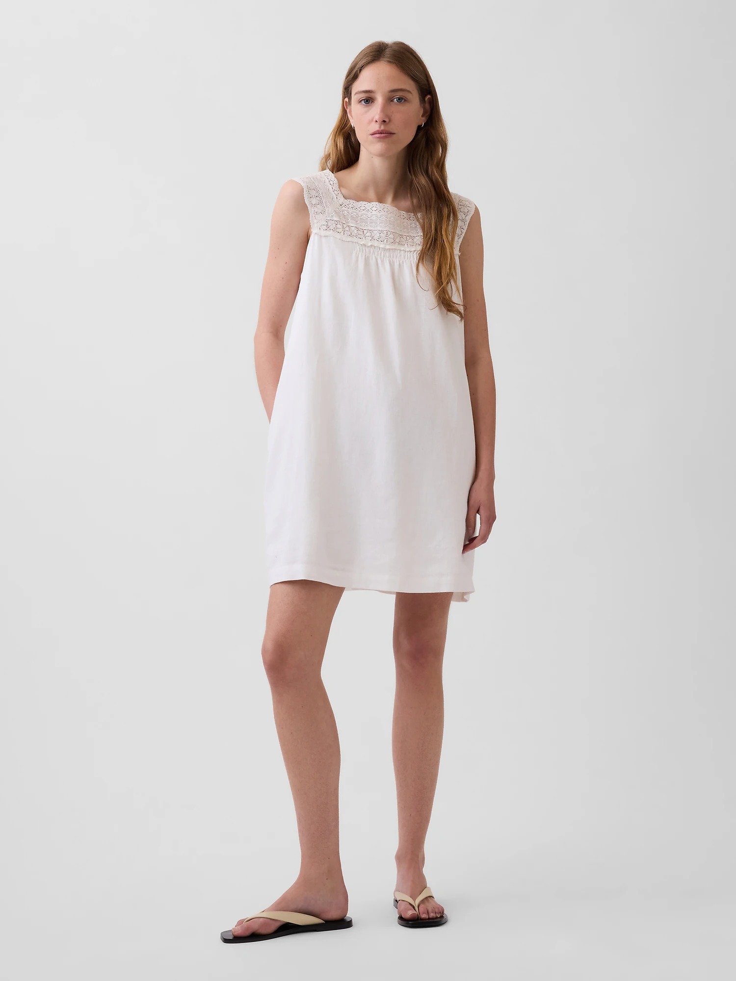Gap, Linen-Blend Crochet Yoke Mini Dress