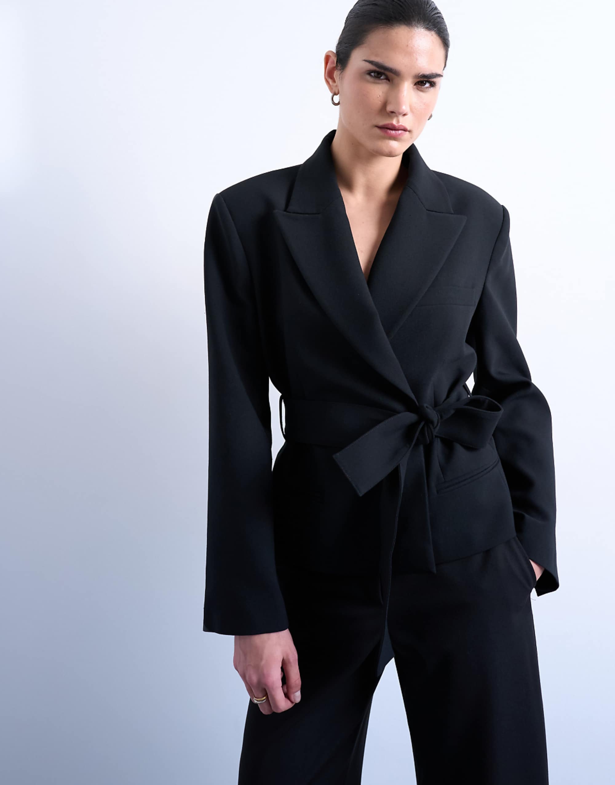 Topshop Cropped Belted Boxy Blazer in Black