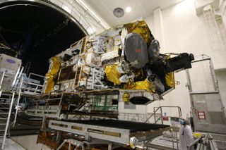 The Inmarsat I-6F1 communications is seen during thermal vacuum testing in preparation for its December 2021 launch.