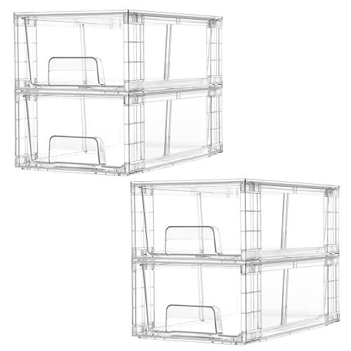 Vtopmart 4 Pack Stackable Storage Drawers,clear Acrylic Drawer Organizers With Handles, Easily Assemble for Fridge, Bathroom,kitchen Undersink,cabinet,pantry Organization and Storage