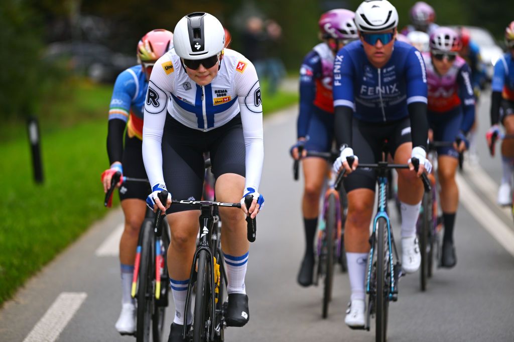 DOETINCHEM NETHERLANDS OCTOBER 12 Anniina Ahtosalo of Filand and Team UnoX Mobility competes during the 26th Simac Ladies Tour 2024 Stage 5 a 140km stage from Doetinchem to Doetinchem UCIWWT on October 12 2024 in Doetinchem Netherlands Photo by Luc ClaessenGetty Images