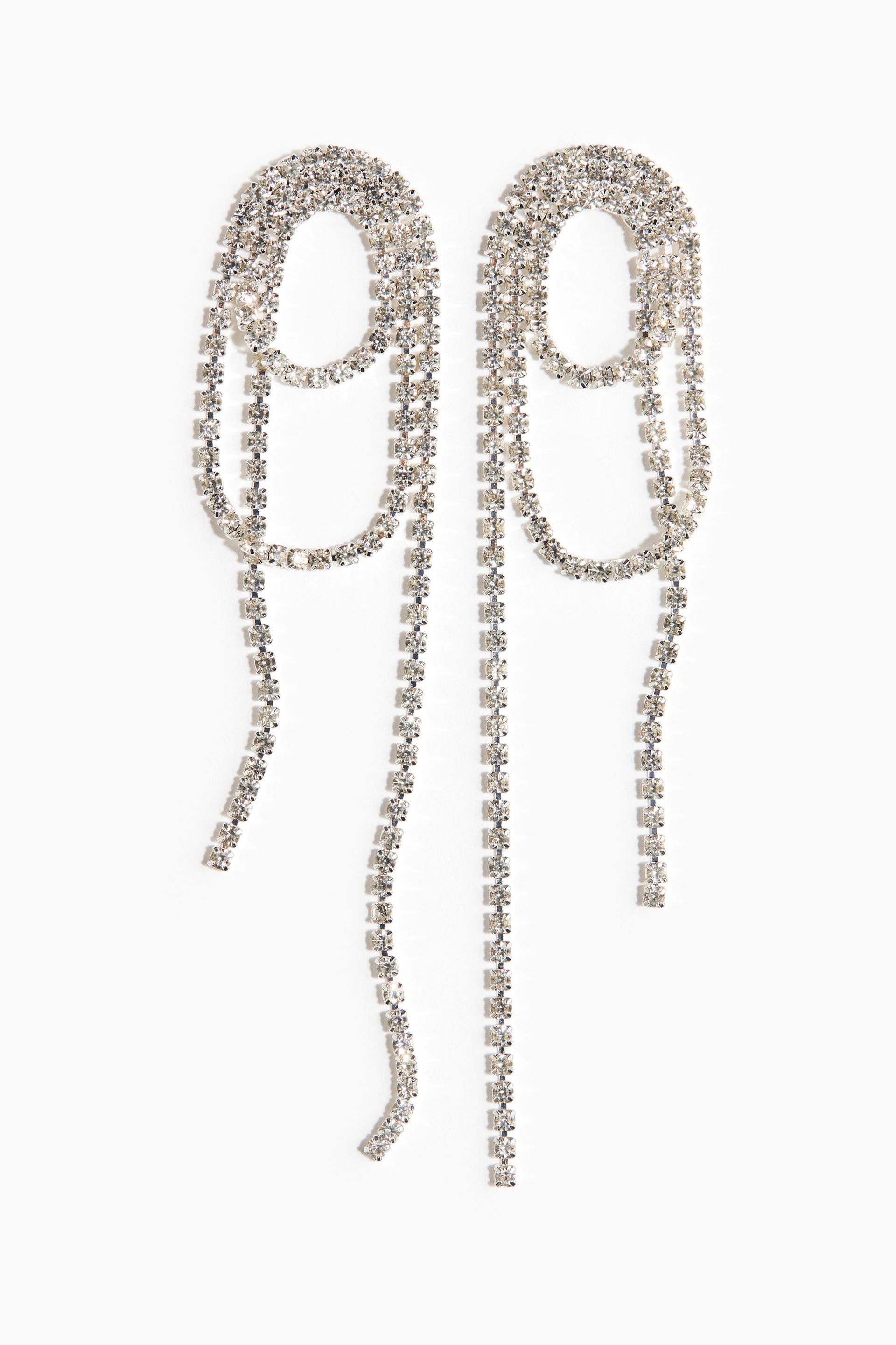 Rhinestone Earrings - Silver-Coloured