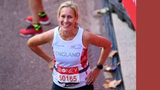 Sophie Raworth smiling at the camera after finishing a running race