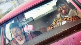 Eric André as Chris Carey and Lil Rel Howery as Bud Malone in Bad Trip.