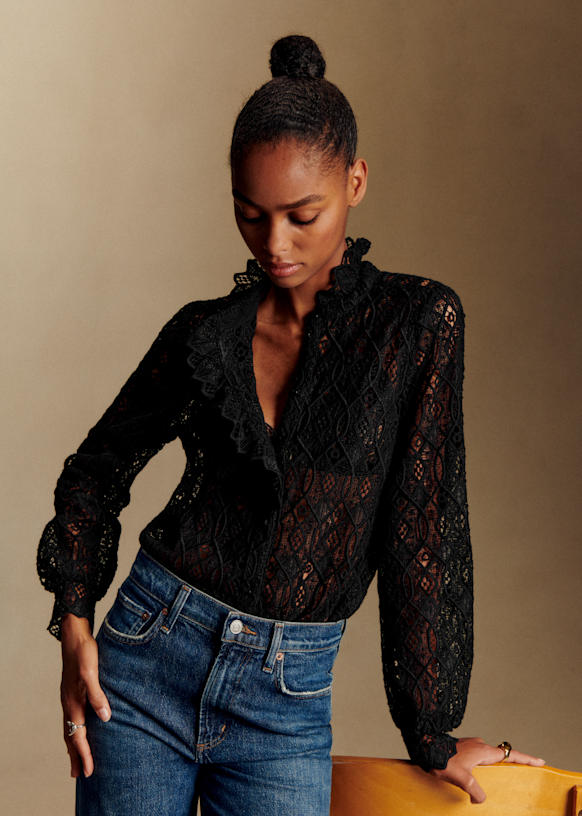 Chlo Shirt - Black Guipure - S&amp;eacute;zane