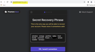 Captures from both the Phantom andf Metamask phishing process.