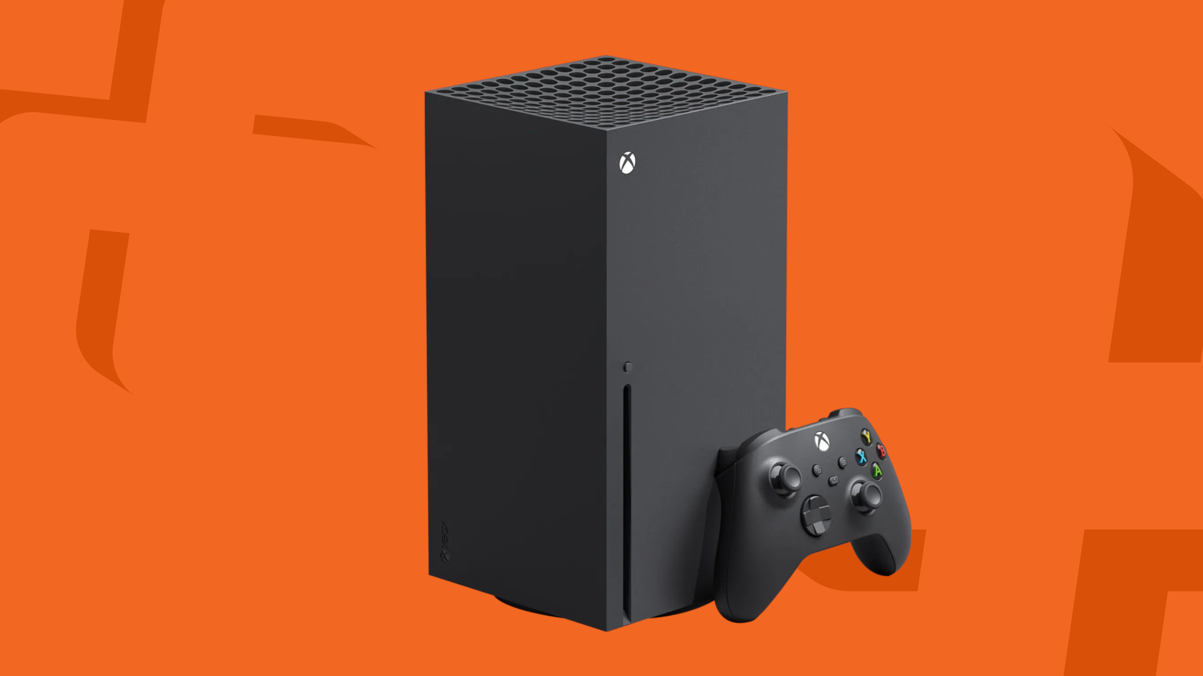 Xbox Series X console on an orange background