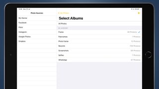 An iPad screen showing the LiveFrame app's settings menu