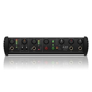 The front panel of the IK Multimedia AXE I/O guitar audio interface