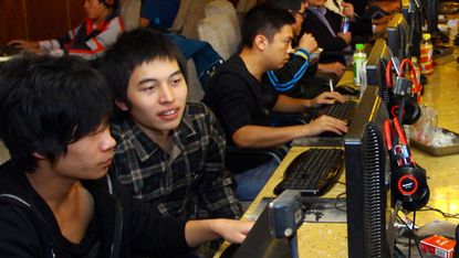 Chinese students in an internet cafe