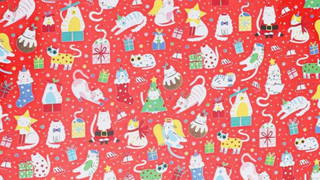 Fun and colourful Christmas wrapping paper featuring cats