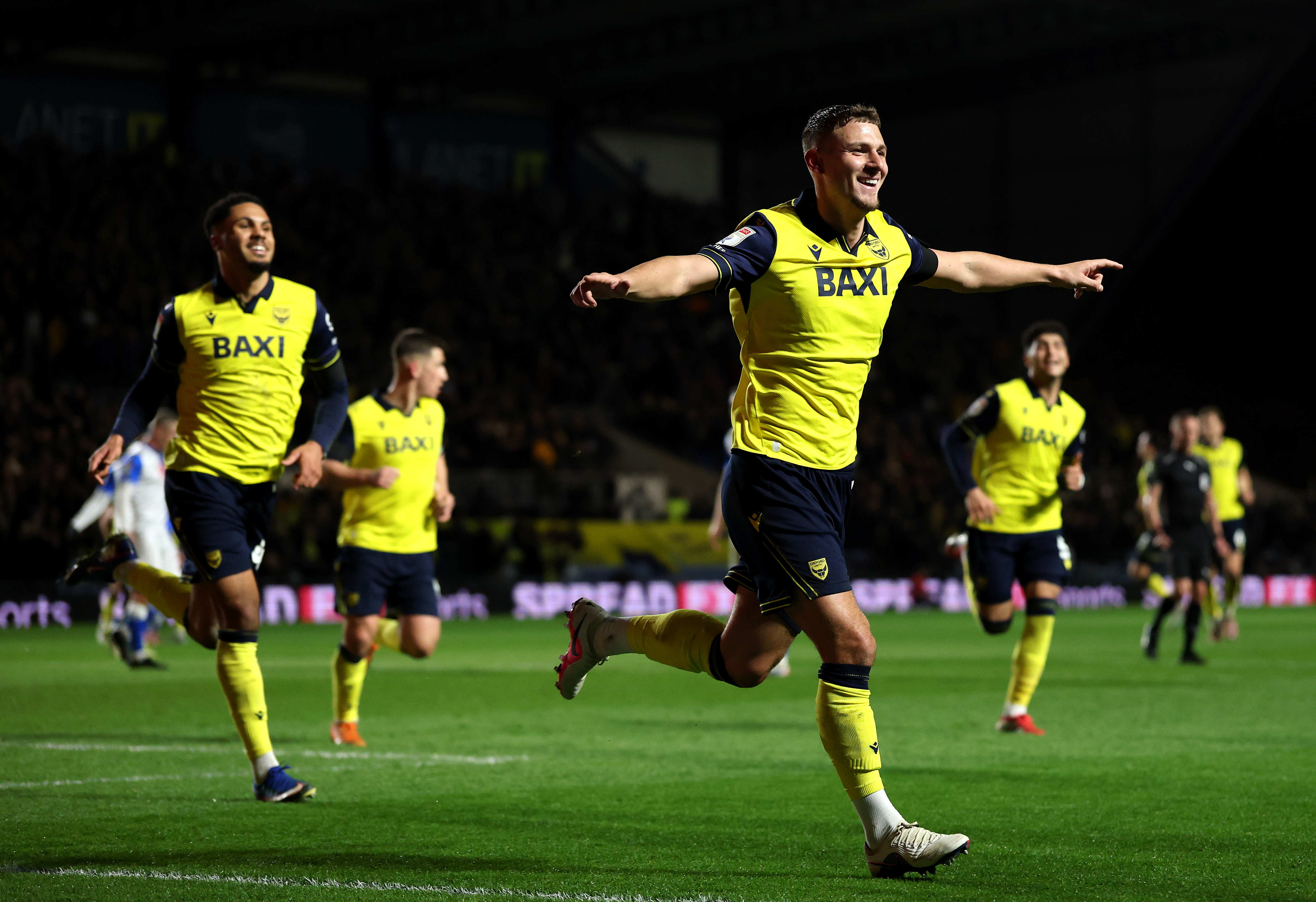 Oxford United midfielder Jamie Donley celebrates his goal against Blackburn Rovers