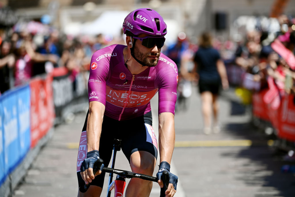 TERAMO ITALY MAY 07 Filippo Ganna of Italy and Team INEOS Grenadiers Purple Points Jersey prior to the 106th Giro dItalia 2023 Stage 2 a 202km stage from Teramo to San Salvo UCIWT on May 07 2023 in Teramo Italy Photo by Stuart FranklinGetty Images