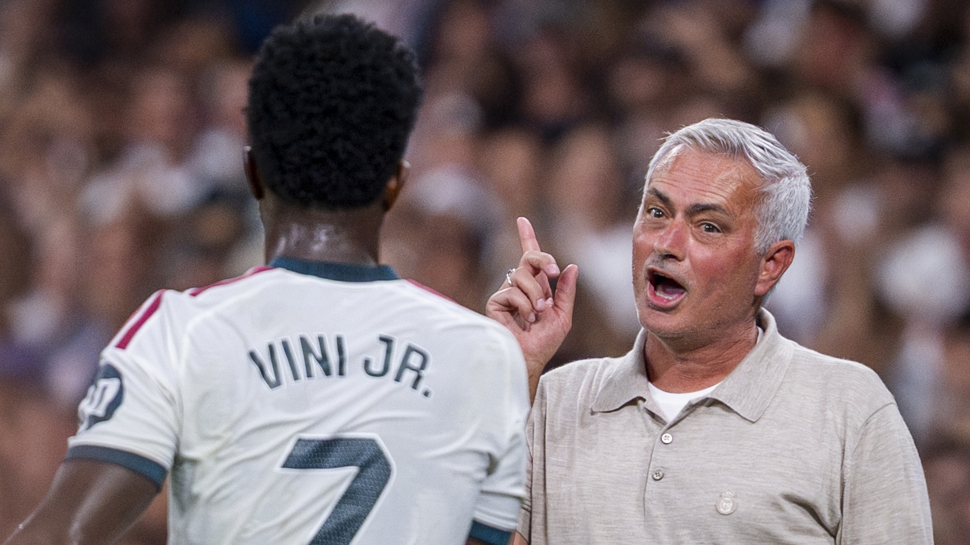 Real Madrid's Jose Mourinho and Vinicius Junior