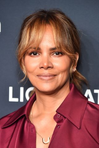 Halle Berry is pictured with tousled curtain bangs at the Lionsgate Exclusive Presentation of its Upcoming Slate during CinemaCon, the official convention of the National Association of Theatre Owners, at Caesars Palace on April 10, 2024 in Las Vegas, Nevada.