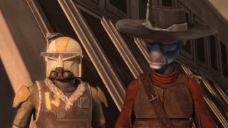 Obi-Wan Kenobi disguised as Rako Hardeen and Cad Bane on Star Wars: The Clone Wars